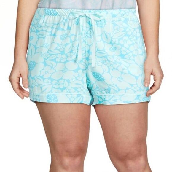 Joyspun Women's Plus 3X aqua Woven Sleep Shorts drawstring tie Ultra-soft Pullon - Picture 1 of 4